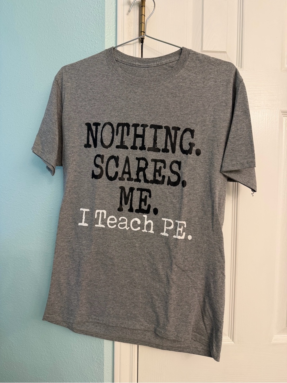 Nothing Scares Me I Teach PE Heather Gray PE Teacher T-Shirt